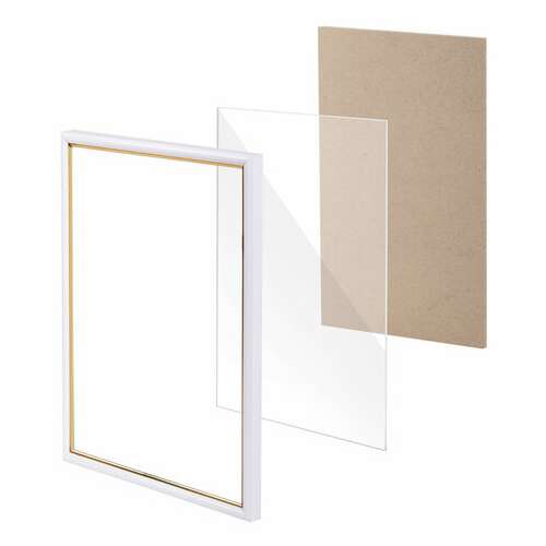  Рамка 21х30 см, пластик, багет 12 мм, brauberg "hit2", белая с золотом, стекло, 390949 | Рамки для дипломов, сертификатов, грамот, фотографий