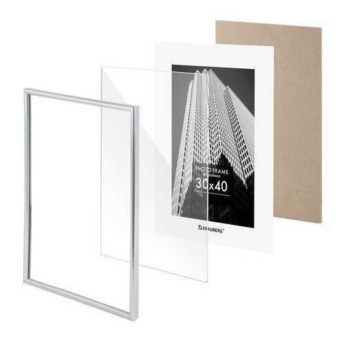  Рамка 30х40 см небьющаяся, багет 12 мм, пластик, brauberg "original", серебристая, 391232 | Рамки для дипломов, сертификатов, грамот, фотографий