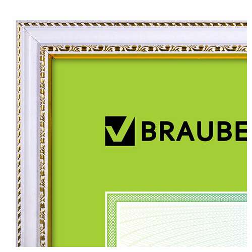  Рамка 30х40 см, пластик, багет 30 мм, brauberg "hit4", белая с двойной позолотой, стекло, 391002 | Рамки для дипломов, сертификатов, грамот, фотографий
