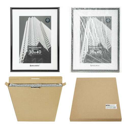  Рамка 30х40 см небьющаяся, багет 14 мм, пластик, brauberg "original", черная, 391230 | Рамки для дипломов, сертификатов, грамот, фотографий