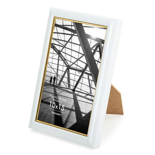  Рамка 10х15 см небьющаяся, багет 14,6 мм, пластик, brauberg "original line", белая/золото, 391235 | Рамки для дипломов, сертификатов, грамот, фотографий