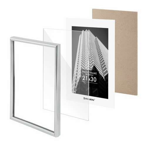  Рамка 21х30 см небьющаяся, багет 12 мм, пластик, brauberg "original", серебристая, 391231 | Рамки для дипломов, сертификатов, грамот, фотографий