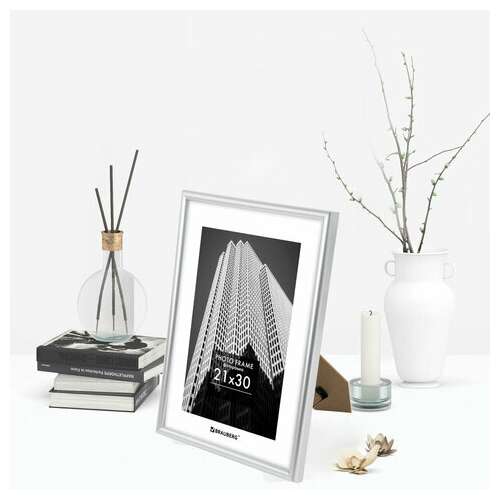  Рамка 21х30 см небьющаяся, багет 12 мм, пластик, brauberg "original", серебристая, 391231 | Рамки для дипломов, сертификатов, грамот, фотографий