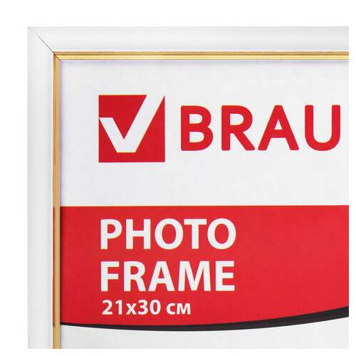  Рамка 21х30 см, пластик, багет 12 мм, brauberg "hit2", белая с золотом, стекло, 390949 | Рамки для дипломов, сертификатов, грамот, фотографий