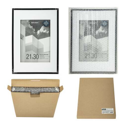  Рамка 21х30 см с паспарту 15х21 см небьющаяся, багет 5 мм, пластик, brauberg "smart", черная, 391280 | Рамки для дипломов, сертификатов, грамот, фотографий
