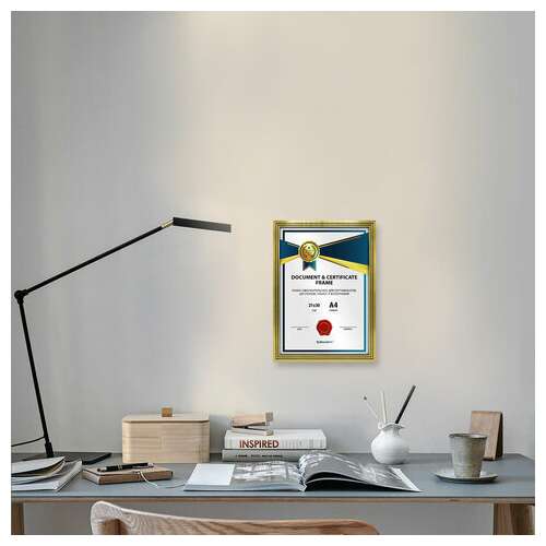  Рамка 21х30 см небьющаяся, багет 15 мм пластик, brauberg "respect", золотистая, 391272 | Рамки для дипломов, сертификатов, грамот, фотографий