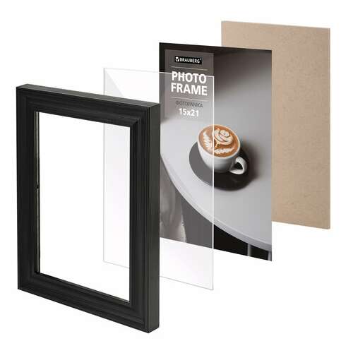  Рамка 15х21 см небьющаяся, багет 27 мм, пластик, brauberg "viscount", черная, 391256 | Рамки для дипломов, сертификатов, грамот, фотографий