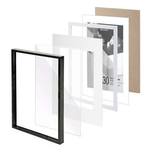  Рамка 21х30 см с паспарту 15х21 см небьющаяся, багет 5 мм, пластик, brauberg "smart", черная, 391280 | Рамки для дипломов, сертификатов, грамот, фотографий
