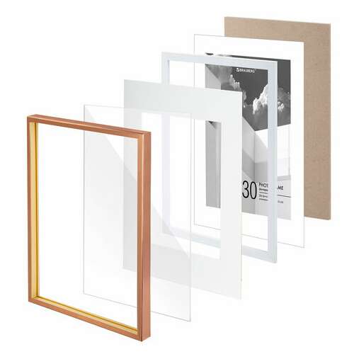  Рамка 21х30 см с паспарту 15х21 см небьющаяся, багет 5 мм, пластик, brauberg "smart", золотистая, 391279 | Рамки для дипломов, сертификатов, грамот, фотографий