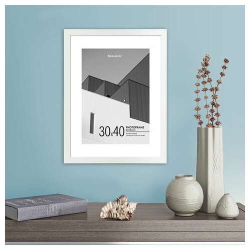  Рамка 30х40 см с паспарту 21х30 см небьющаяся, багет 20 мм, пластик, brauberg "new age", белая, 391278 | Рамки для дипломов, сертификатов, грамот, фотографий