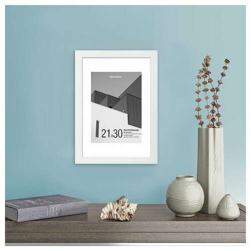  Рамка 21х30 см с паспарту 15х21 см небьющаяся, багет 20 мм пластик, brauberg "new age", белая, 391276 | Рамки для дипломов, сертификатов, грамот, фотографий