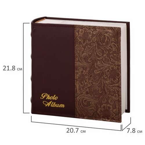  Фотоальбом brauberg на 300 фотографий 10х15 см, обложка под кожу, бумажные страницы, бокс, бордо+бронза, 390681 | Фотоальбомы