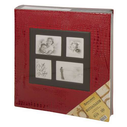  Фотоальбом brauberg на 500 фотографий 10х15 см, обложка под кожу крокодила, рамка для фото, красный, 390714 | Фотоальбомы