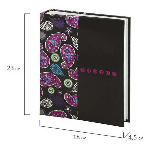  Фотоальбом brauberg на 200 фотографий 10х15 см, твердая обложка, "пейсли", черный с розовым, 390668 | Фотоальбомы