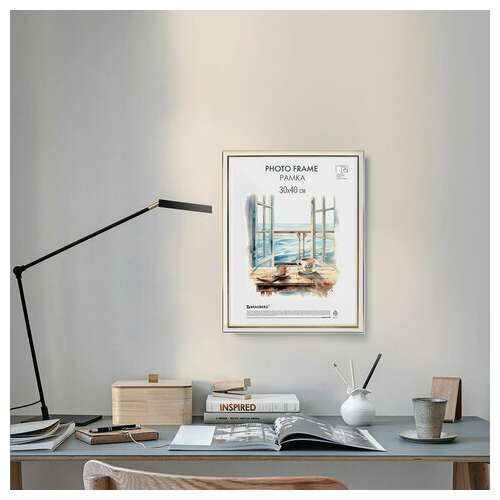  Рамка 30х40 см небьющаяся, багет 20 мм пластик, brauberg "hit3", белая с двойной позолотой, 391383 | Рамки для дипломов, сертификатов, грамот, фотографий