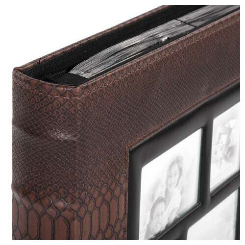  Фотоальбом brauberg на 500 фотографий 10х15 см, обложка под кожу рептилии, рамка для фото, бокс, коричневый, 390680 | Фотоальбомы