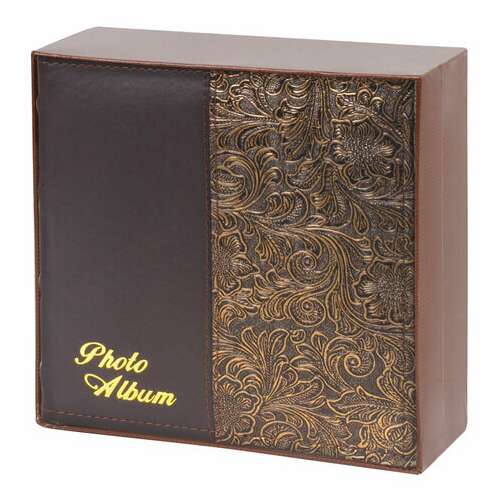  Фотоальбом brauberg на 300 фото 10х15 см, под кожу, бумажные страницы, бокс, коричневый + золото, 391118 | Фотоальбомы