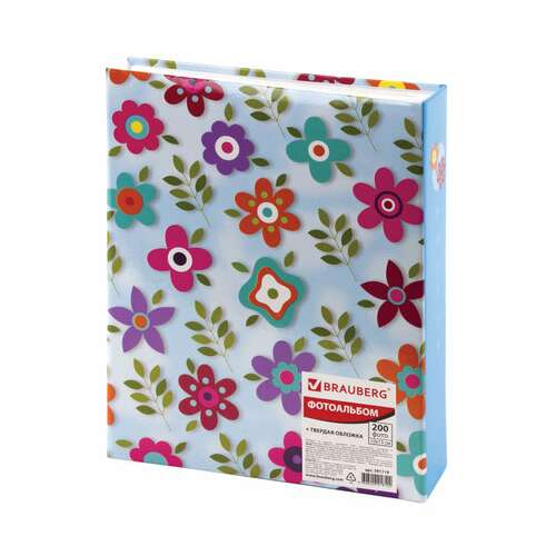  Фотоальбом brauberg на 200 фото 10х15 см, твердая обложка, "цветочки", разноцветный, 391119 | Фотоальбомы