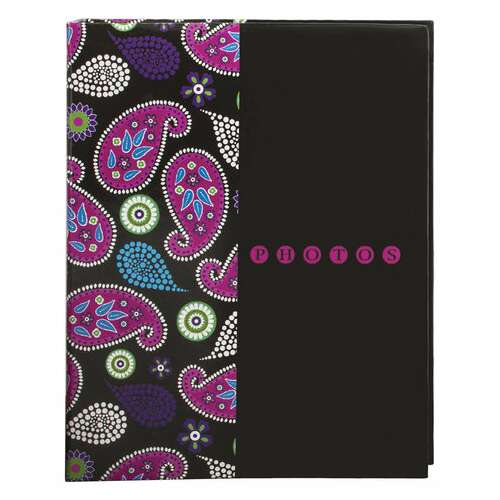  Фотоальбом brauberg на 200 фотографий 10х15 см, твердая обложка, "пейсли", черный с розовым, 390668 | Фотоальбомы