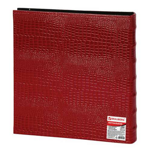  Фотоальбом brauberg на 500 фотографий 10х15 см, обложка под кожу крокодила, рамка для фото, красный, 390714 | Фотоальбомы