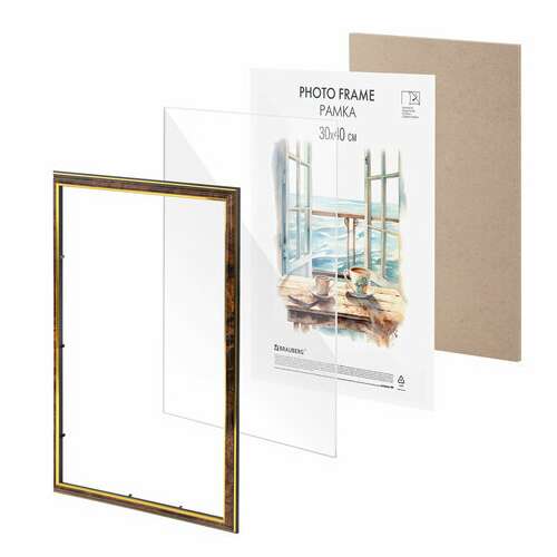 Рамка 30х40 см небьющаяся, багет 20 мм пластик, brauberg "hit3", цвет темный орех с позолотой, 391384 | Рамки для дипломов, сертификатов, грамот, фотографий