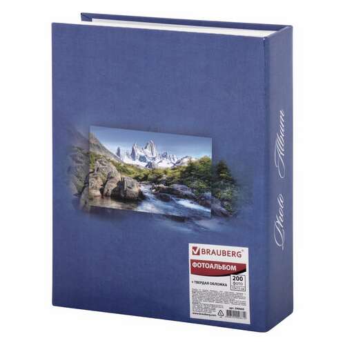 Фотоальбом brauberg на 200 фотографий 10х15 см, твердая обложка, "горный пейзаж", синий, 390669  Фотоальбом brauberg на 200 фотографий 10х15 см, твердая обложка, "горный пейзаж", синий, 390669 | Фотоальбомы