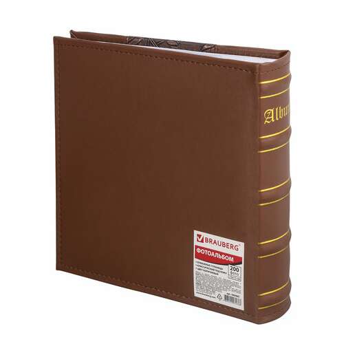  Фотоальбом brauberg на 200 фото 10х15 см, под кожу (комбинированную), бумажные страницы, бокс, коричневый, 390483 | Фотоальбомы