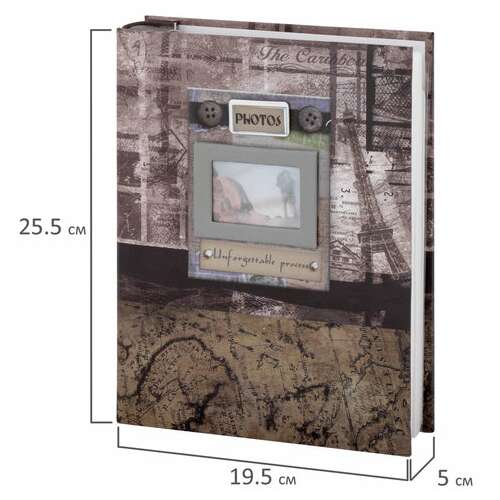  Фотоальбом brauberg на 200 фотографий 10х15 см, твердая обложка, "путешествие", бокс, коричневый, 390672 | Фотоальбомы