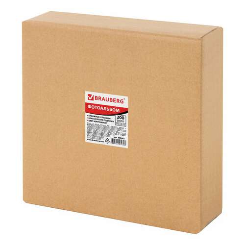  Фотоальбом brauberg на 200 фото 10х15 см, под кожу (комбинированную), бумажные страницы, бокс, коричневый, 390483 | Фотоальбомы