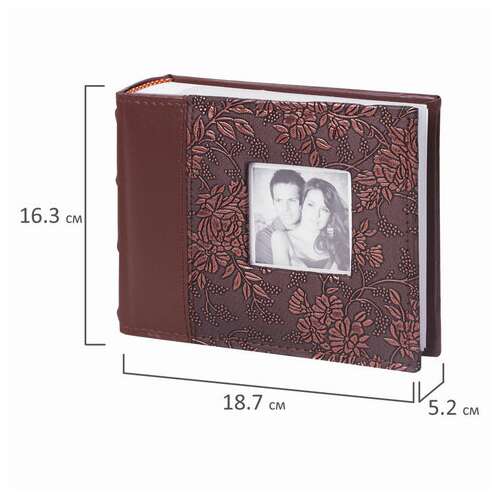  Фотоальбом brauberg на 100 фотографий 10х15 см, обложка под кожу, бумажные страницы, бокс, коричневый, 390693 | Фотоальбомы