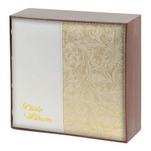  Фотоальбом brauberg на 300 фото 10х15 см, под кожу, бумажные страницы, бокс, белый+золото, 391117 | Фотоальбомы