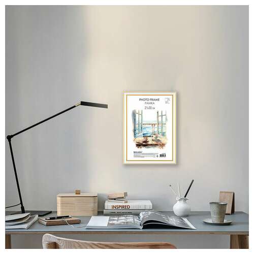  Рамка 21х30 см небьющаяся, багет 20 мм, пластик, brauberg "hit3", белая с двойной позолотой, 391381 | Рамки для дипломов, сертификатов, грамот, фотографий