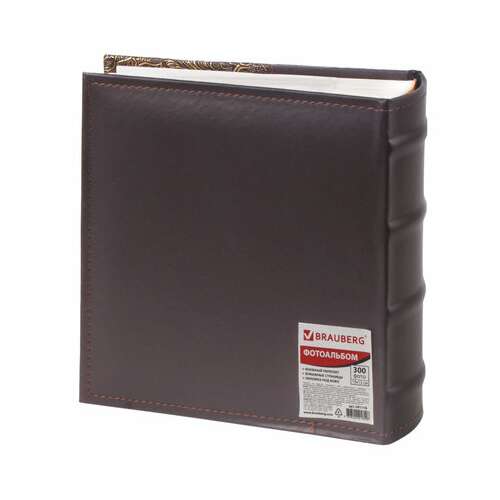  Фотоальбом brauberg на 300 фото 10х15 см, под кожу, бумажные страницы, бокс, коричневый + золото, 391118 | Фотоальбомы
