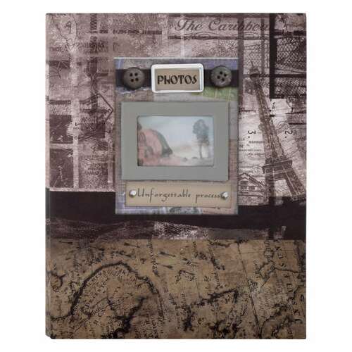  Фотоальбом brauberg на 200 фотографий 10х15 см, твердая обложка, "путешествие", бокс, коричневый, 390672 | Фотоальбомы