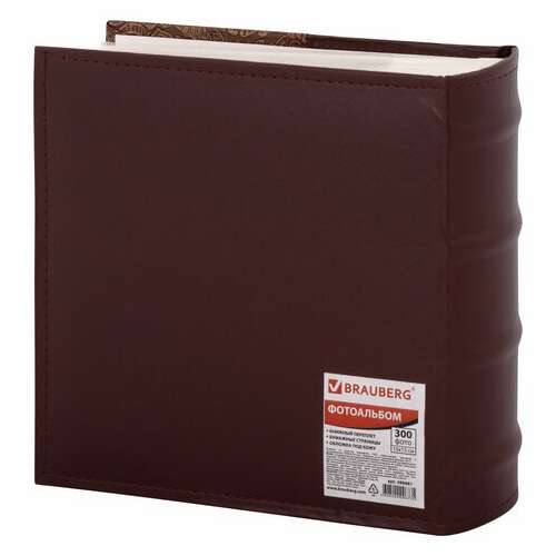  Фотоальбом brauberg на 300 фотографий 10х15 см, обложка под кожу, бумажные страницы, бокс, бордо+бронза, 390681 | Фотоальбомы