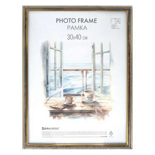  Рамка 30х40 см небьющаяся, багет 20 мм пластик, brauberg "hit3", цвет темный орех с позолотой, 391384 | Рамки для дипломов, сертификатов, грамот, фотографий