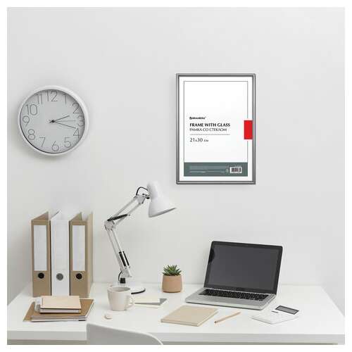  Рамка 21х30 см со стеклом, багет 8 мм, металл, brauberg "blade", серебристая, 391385 | Рамки для дипломов, сертификатов, грамот, фотографий