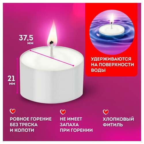  Свечи чайные maxi life, до 8 часов горения, вес 21 г, комплект 50 шт., в гильзе, laima, 609202 | Свечи чайные