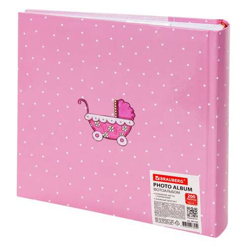  Фотоальбом brauberg "it's a girl" на 200 фото 10х15 см, твердая обложка, бумажные страницы, бокс, розовый, 391145 | Фотоальбомы