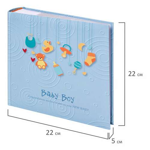  Фотоальбом brauberg "baby boy" на 200 фото 10х15 см, твердая обложка, бумажная страница, бокс, голубой, 391144 | Фотоальбомы