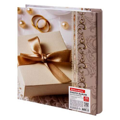  Фотоальбом brauberg "свадебный подарок" на 200 фото 10х15 см, твердая обложка, переплет, бокс, 391153 | Фотоальбомы