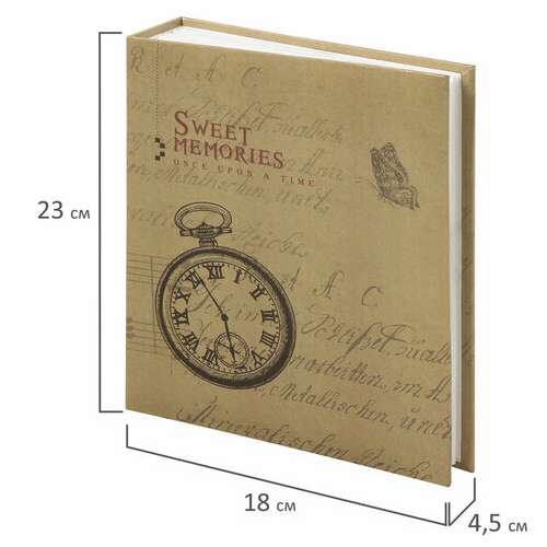  Фотоальбом brauberg "часы, крафт" на 200 фото 10х15 см, твердая обложка, термосварка, 391165 | Фотоальбомы