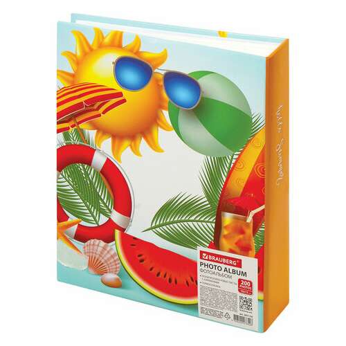  Фотоальбом brauberg "здравствуй, лето" на 200 фото 10х15 см, твердая обложка, термосварка, 391170 | Фотоальбомы