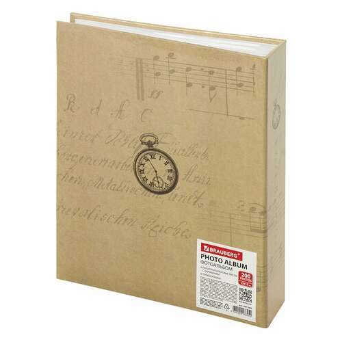  Фотоальбом brauberg "часы, крафт" на 200 фото 10х15 см, твердая обложка, термосварка, 391165 | Фотоальбомы
