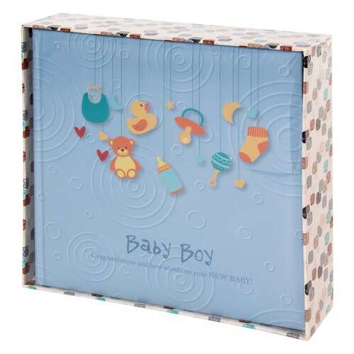  Фотоальбом brauberg "baby boy" на 200 фото 10х15 см, твердая обложка, бумажная страница, бокс, голубой, 391144 | Фотоальбомы