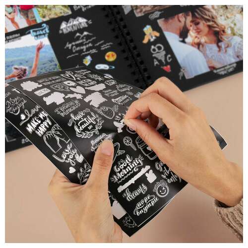  Фотоальбом 22х30 см, 24 черных листа, уголки, стикеры, ручка, клей, brauberg black line, 880653 | Фотоальбомы