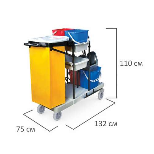  Тележка уборочная brabix, ведра 2х20 л, 2х11 л, механический отжим, держатель для мешка, мешок, 2 поддона, 601501 | Тележки уборочные
