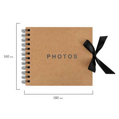  Фотоальбом 16х18 см, 20 черных листов, обложка крафт, уголки/стикеры/ручка/клей, brg black&kraft, 880652 | Фотоальбомы