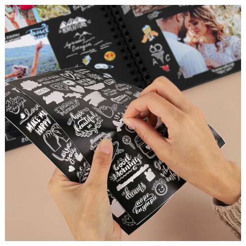  Фотоальбом "счастье – это моменты" 24 чёрных листа 22x30, уголки, стикеры, ручка, клей, brauberg, 391310 | Фотоальбомы