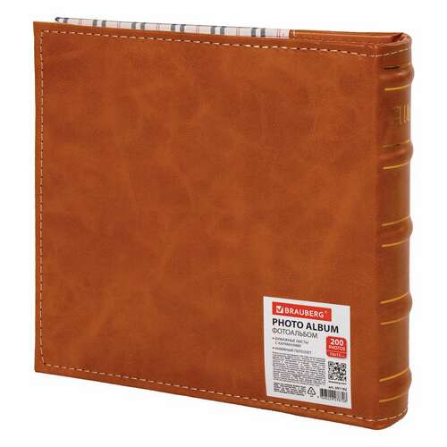  Фотоальбом brauberg "шотландка" на 200 фото 10х15 см, под кожу, бумажные страницы, бокс, 391192 | Фотоальбомы